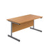 Single Upright Rectangular Desk With Mobile 2 Drawer Pedestal 1400 X 800 Nova Oak Silver