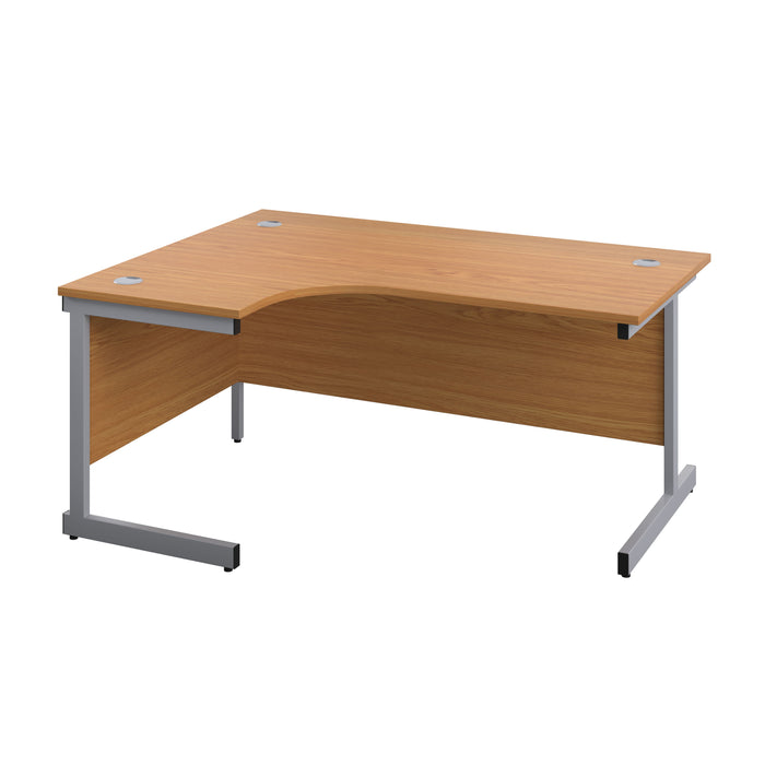 Single Upright Left Hand Radial Desk 1600 X 1200 Nova Oak With Silver Frame With Desk High Pedestal