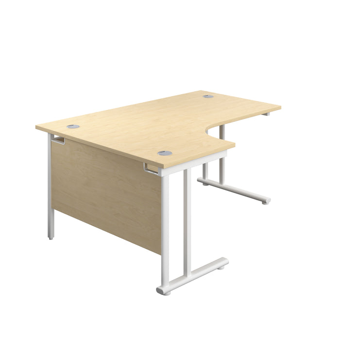 Twin Upright Left Hand Radial Desk 1600 X 1200 Maple With White Frame No Pedestal