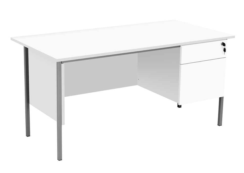 Eco 18 Rectangular Desk With Pedestal 1500 X 750 White With Black Frame 2 Drawer Pedestal