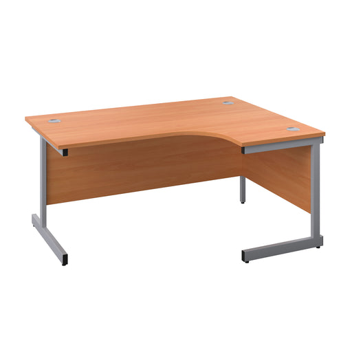 Single Upright Right Hand Radial Desk 1600 X 1200 Beech With Silver Frame No Pedestal