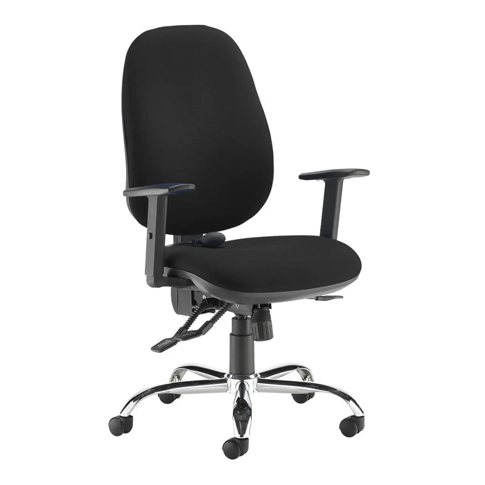 ID Ergonomic black office chair with adjustable armrests and chrome base