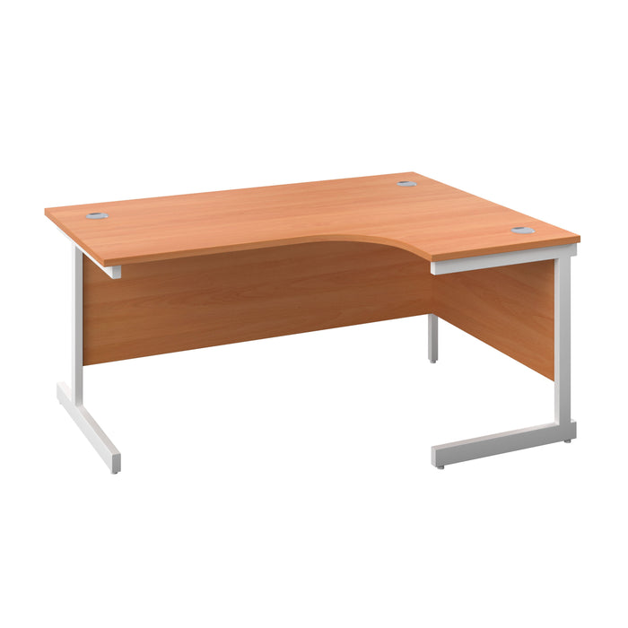 Single Upright Right Hand Radial Desk 1600 X 1200 Beech With White Frame No Pedestal