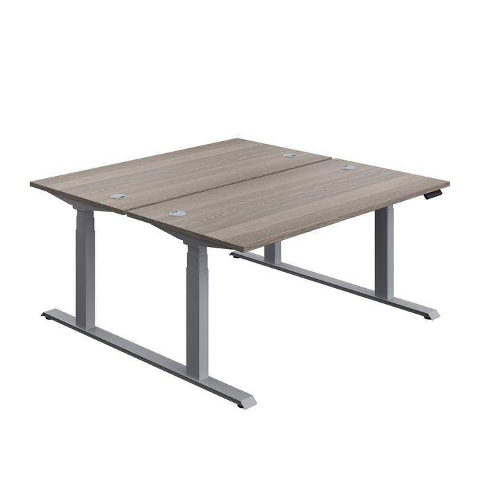 Economy Back To Back Sit Stand Desk (FSC) | 1600 X 800 | Grey Oak/Silver