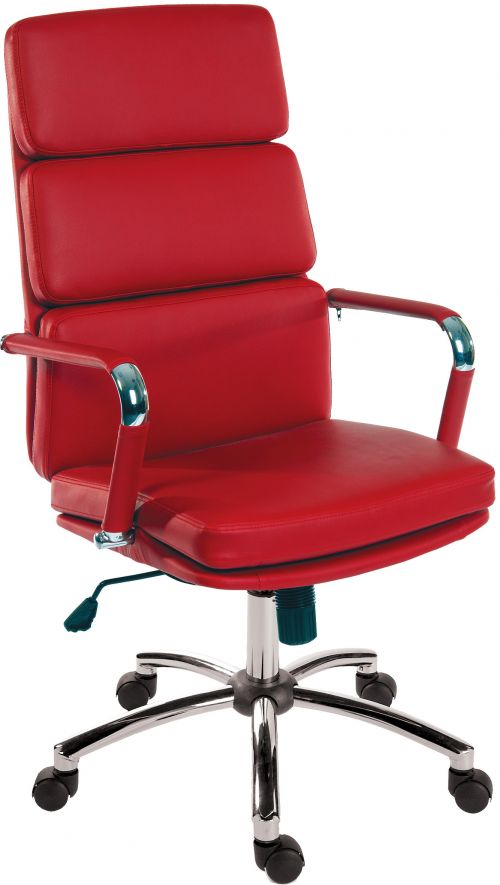 Teknik Deco Retro Style Executive Red Faux Leather Chair with Matching Removable Arm Covers