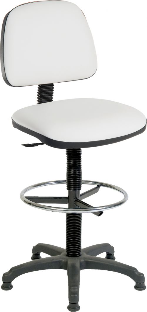 Teknik Ergo Blaster White PU Operator Chair With Ring Kit Conversion And Fixed Footring