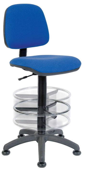 Teknik Ergo Blaster Blue Fabric Operator chair with a deluxe ring kit conversion and movable footring.