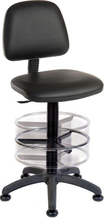 Teknik Ergo Blaster Black PU Operator chair with ring kit conversion, wipe clean seat and movable footring.