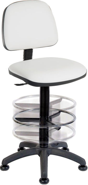 Teknik Ergo Blaster White PU Operator Chair With Ring Kit Conversion Wipe Clean Seat and Movable Footring