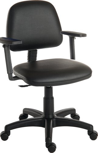 Teknik Ergo Blaster Black PU Operator chair with medium backrest and height adjustable wipe clean seat. With Step adjustable armrests