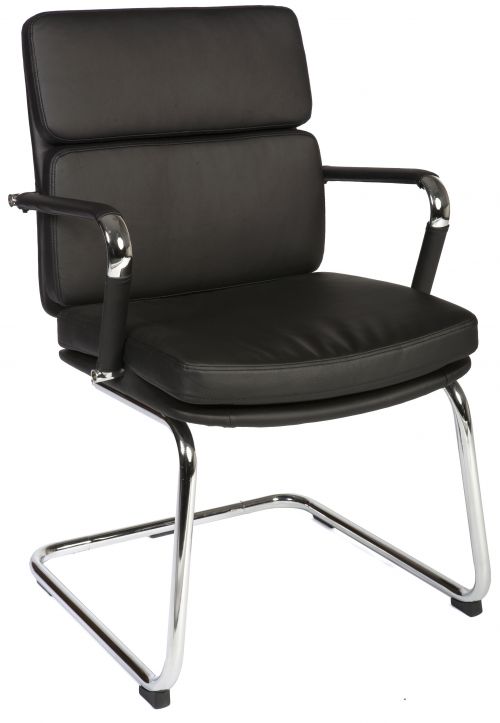 Teknik Retro Style Cantilever Black Faux Leather Chair Matching Removable Arm Covers