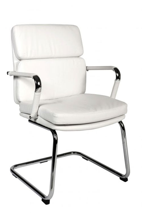 Teknik Retro Style Cantilever White Faux Leather Chair Matching Removable Arm Covers