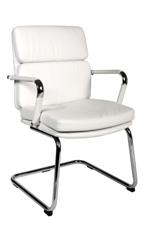 Teknik Retro Style Cantilever White Faux Leather Chair Matching Removable Arm Covers