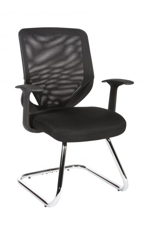Teknik Nova Mesh Back Cantilever Visitor Chair Matching Black Fabric Seat and Removable Fixed Nylon Armrests