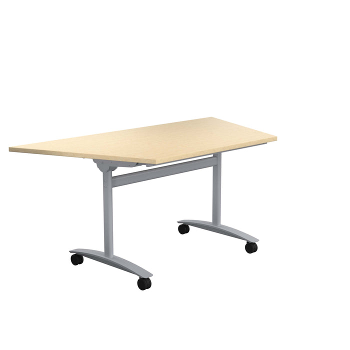 One Tilting Trapezoidal Table With Silver Legs 1600 X 800 Maple