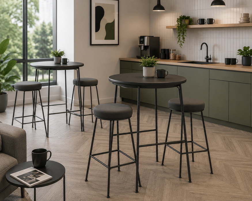 OE - Turin Black Frame Fabric Seat Stool Chair