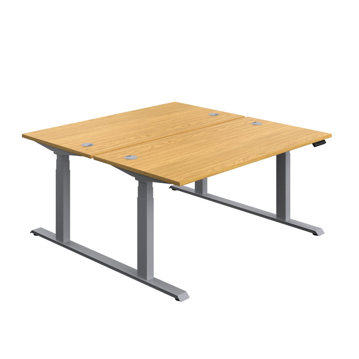 Economy Back To Back Sit Stand Desk (FSC) | 1600 X 800 | Nova Oak/Silver