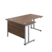 Twin Upright Left Hand Radial Desk 1600 X 1200 Dark Walnut With Silver Frame With Desk High Pedestal