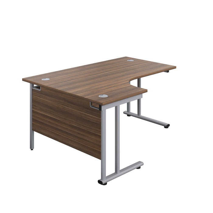 Twin Upright Left Hand Radial Desk 1600 X 1200 Dark Walnut With Silver Frame No Pedestal