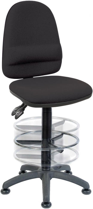 Teknik Ergo Twin Black Fabric Operator chair with a deluxe ring kit conversion and movable footring.