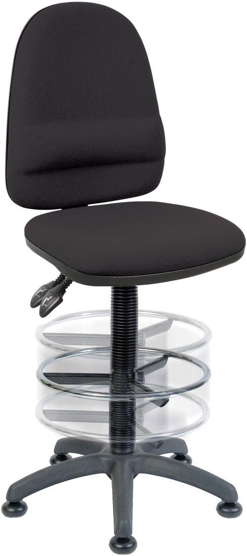 Teknik Ergo Twin Black Fabric Operator chair with a deluxe ring kit conversion and movable footring.