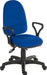 Teknik Ergo Trio Blue Fabric Operator chair with 3 lever mechanism and a sturdy nylon base. With standard fixed armrests.