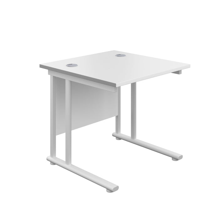 Twin Upright White Rectangular Desk 800 X 800 White