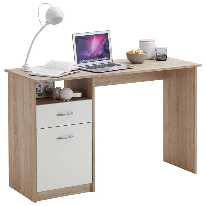 FMD Desk with 1 Drawer 123x50x76,5 cm Oak and White