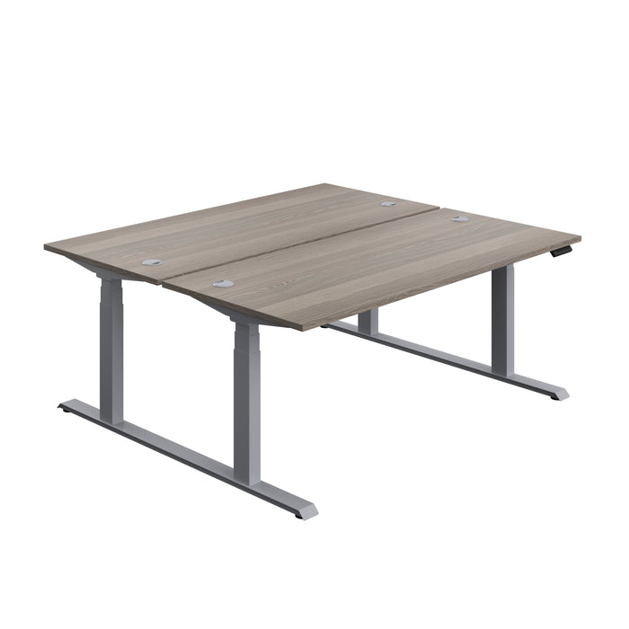 Economy Back To Back Sit Stand Desk (FSC) | 1800 X 800 | Grey Oak/Silver