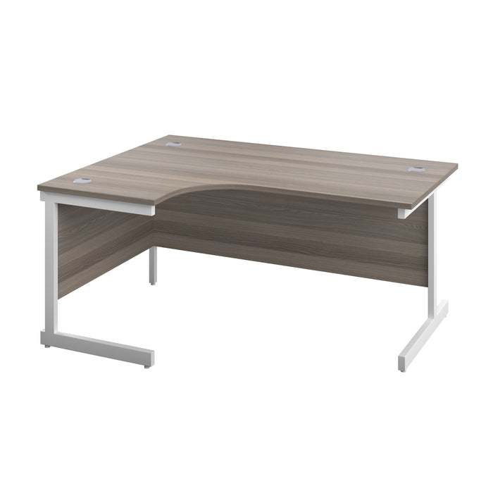 Single Upright Left Hand Radial Desk 1600 X 1200 Grey Oak With White Frame With Desk High Pedestal