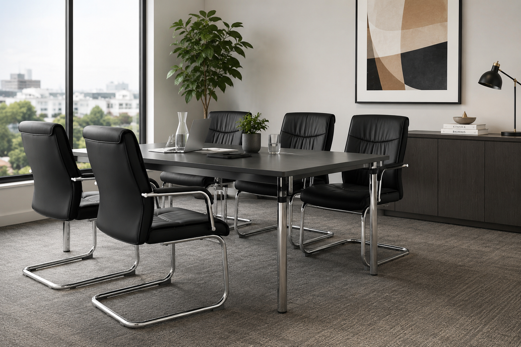 OE - Carter Medium Back Black Leather Cantilever Visitor Office Chair with Arms