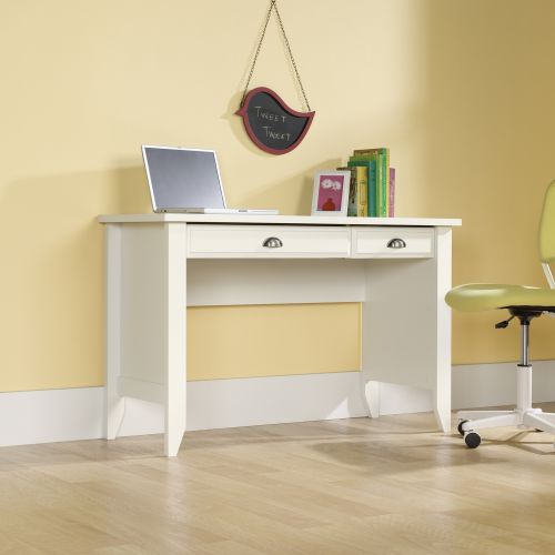 Teknik Soft White Effect Laptop Home Office Study Desk With Stationery And Keyboard Drawer
