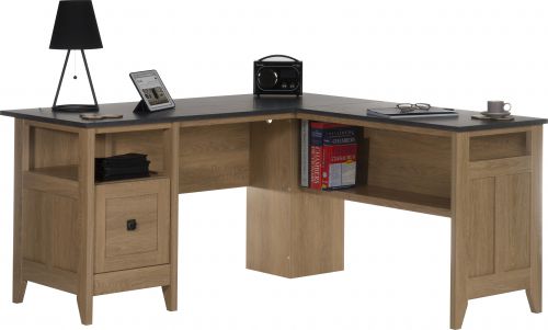 Teknik L-Shaped Executive Desk With Dover Oak Finish and Stylish Slate Coloured Desktop - image 2