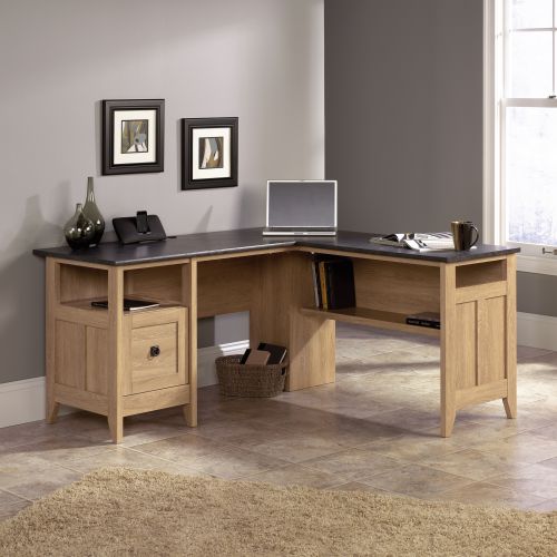Teknik L-Shaped Executive Desk With Dover Oak Finish and Stylish Slate Coloured Desktop