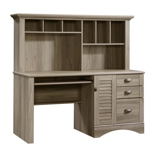 Teknik Louvre Hutch Desk in a Salt Oak Finish with Slide Out Keyboard/Mouse Shelf Multiple Storage Cubbyholes Within Hutch and Filer Drawer - image 7