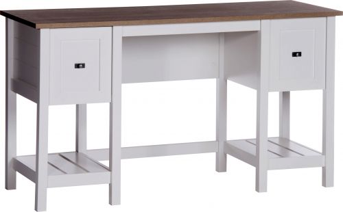 Teknik Shaker Style Desk In Soft White Contrasting Lintel Oak Accent Desktop One Letter Sized Filing Drawer And Shelf Storage - image 3