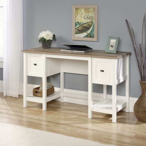 Teknik Shaker Style Desk In Soft White Contrasting Lintel Oak Accent Desktop One Letter Sized Filing Drawer And Shelf Storage