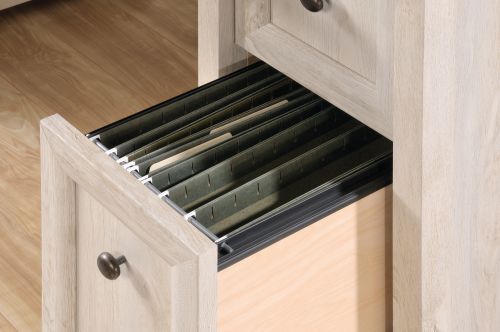 Teknik Chalked Wood Computer Desk with Chalked effect Chestnut Finish Two Storage Drawers Flip Down Keyboard Drawer and Vertical Storage Area - image 6