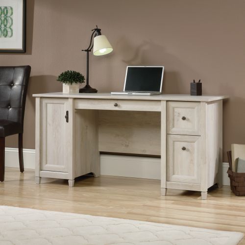 Teknik Chalked Wood Computer Desk with Chalked effect Chestnut Finish Two Storage Drawers Flip Down Keyboard Drawer and Vertical Storage Area