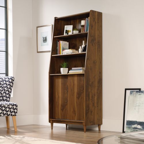 Teknik Hampstead Park Wide Bookcase Grand Walnut Effect Finish Two Fixed Display Shelves One Adjustable Shelf Sliding Doors and Sturdy Wooden F
