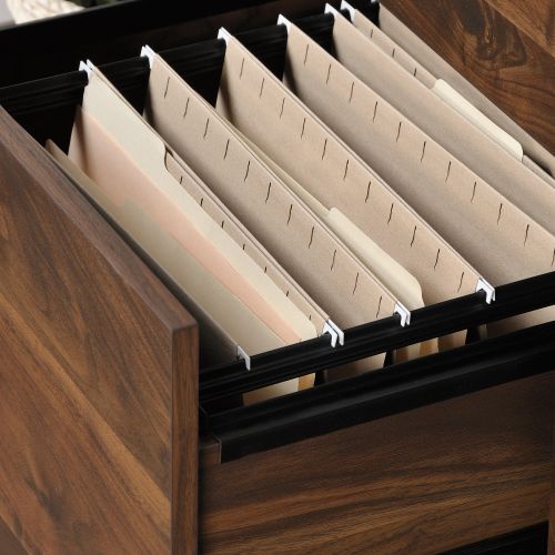 Teknik Hampstead Park Narrow Bookcase Grand Walnut Effect Finish Two Fixed Display Shelves Two file Drawers and Sturdy Wooden Feet - image 6