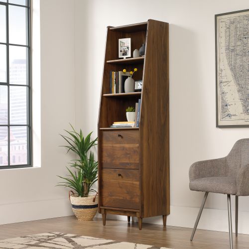 Teknik Hampstead Park Narrow Bookcase Grand Walnut Effect Finish Two Fixed Display Shelves Two file Drawers and Sturdy Wooden Feet