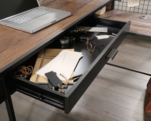 Teknik Boulevard L Shaped Desk Black Finish Contrasting Vintage Oak Accent Effect - image 8