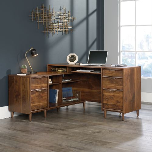Teknik Clifton Place L-Shaped Executive Desk Grand Walnut Effect Finish Flip Down Keyboard Shelf Two File Drawers Three Storage Drawers Cubby S - image 2