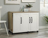 Teknik Sewing / Craft Cart Soft White Finish with Lintel Oak Accents 2 large double doors 2 adjustable shelves behind smaller doors - image 2