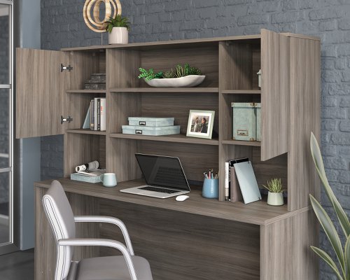 Teknik Affiliate 1800 Hutch in a Hudson Elm effect finish, hidden adjustable shelves for storage behind two doors - image 2