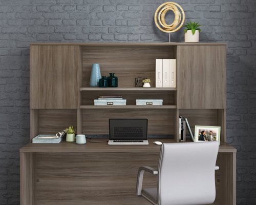 Teknik Affiliate 1800 Hutch in a Hudson Elm effect finish, hidden adjustable shelves for storage behind two doors - image 3