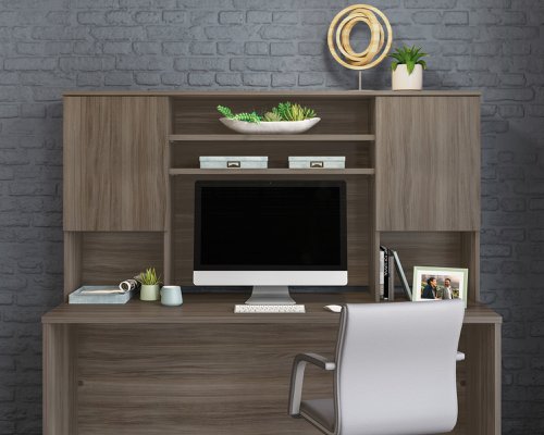 Teknik Affiliate 1800 Hutch in a Hudson Elm effect finish, hidden adjustable shelves for storage behind two doors - image 4