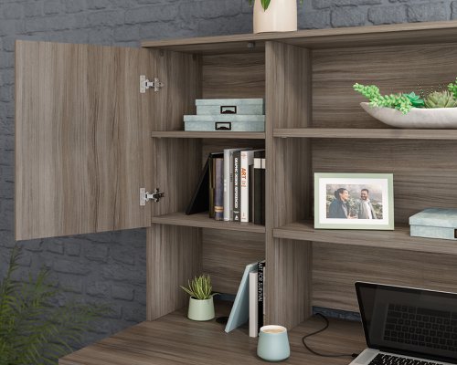 Teknik Affiliate 1800 Hutch in a Hudson Elm effect finish, hidden adjustable shelves for storage behind two doors - image 5