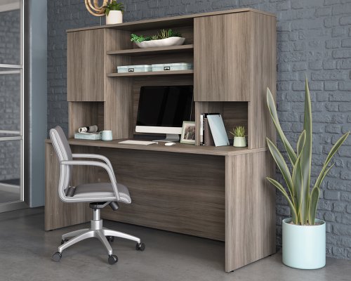 Teknik Affiliate 1800 Hutch in a Hudson Elm effect finish, hidden adjustable shelves for storage behind two doors - image 7